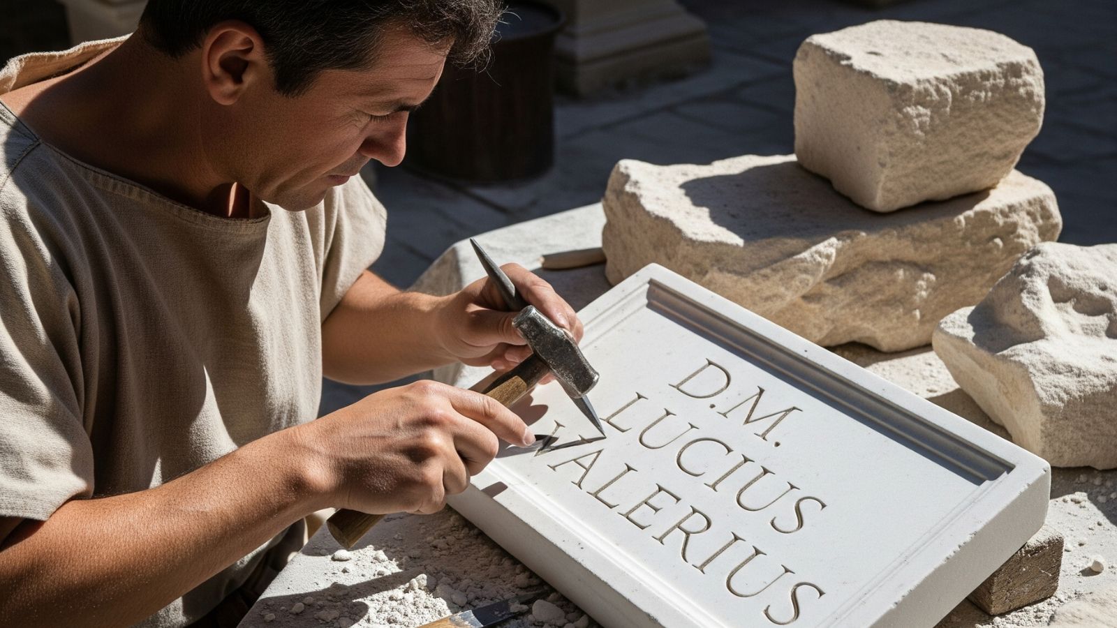 'Ars Caracteria', caligrafía romana en la piedra | AuLA OLMEDA TALLERES EDUCATIVOS EN LA VILLA ROMANA LA OLMEDA