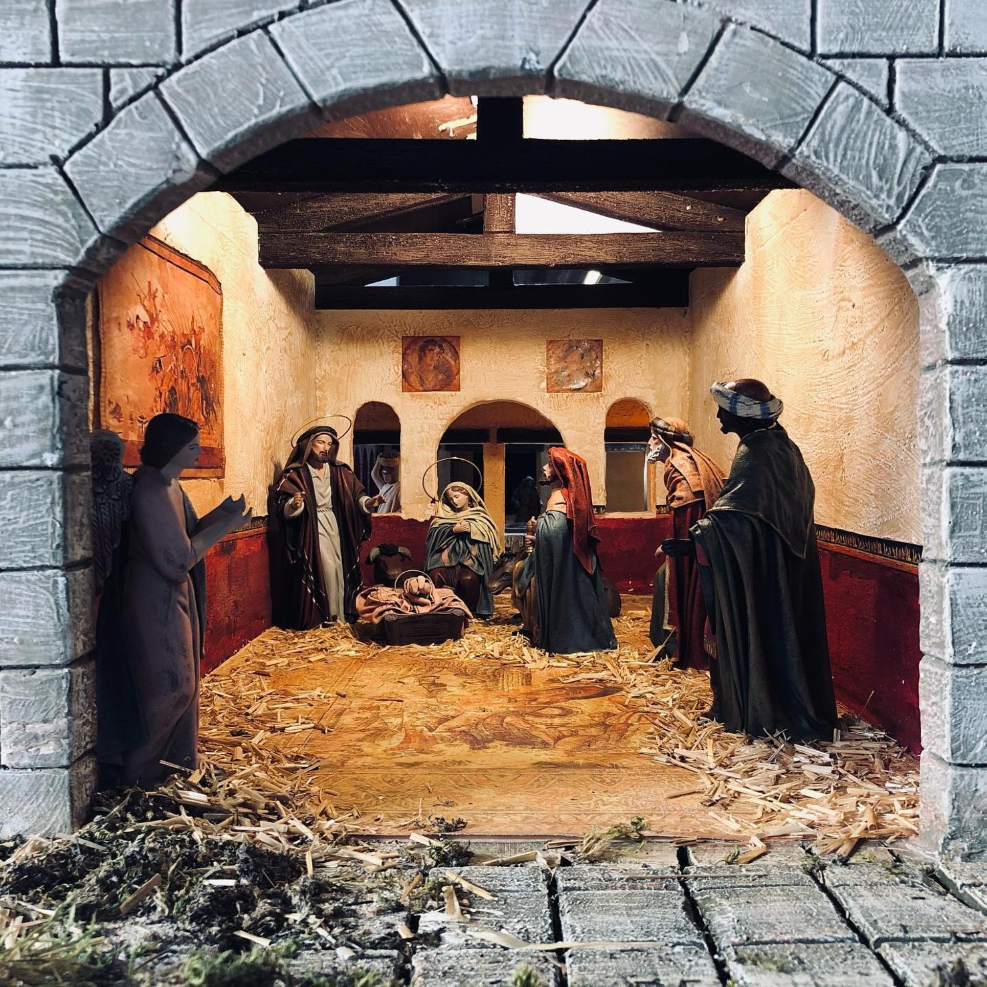 Imagen del belén navideño de La Olmeda. Detalle del oecus.