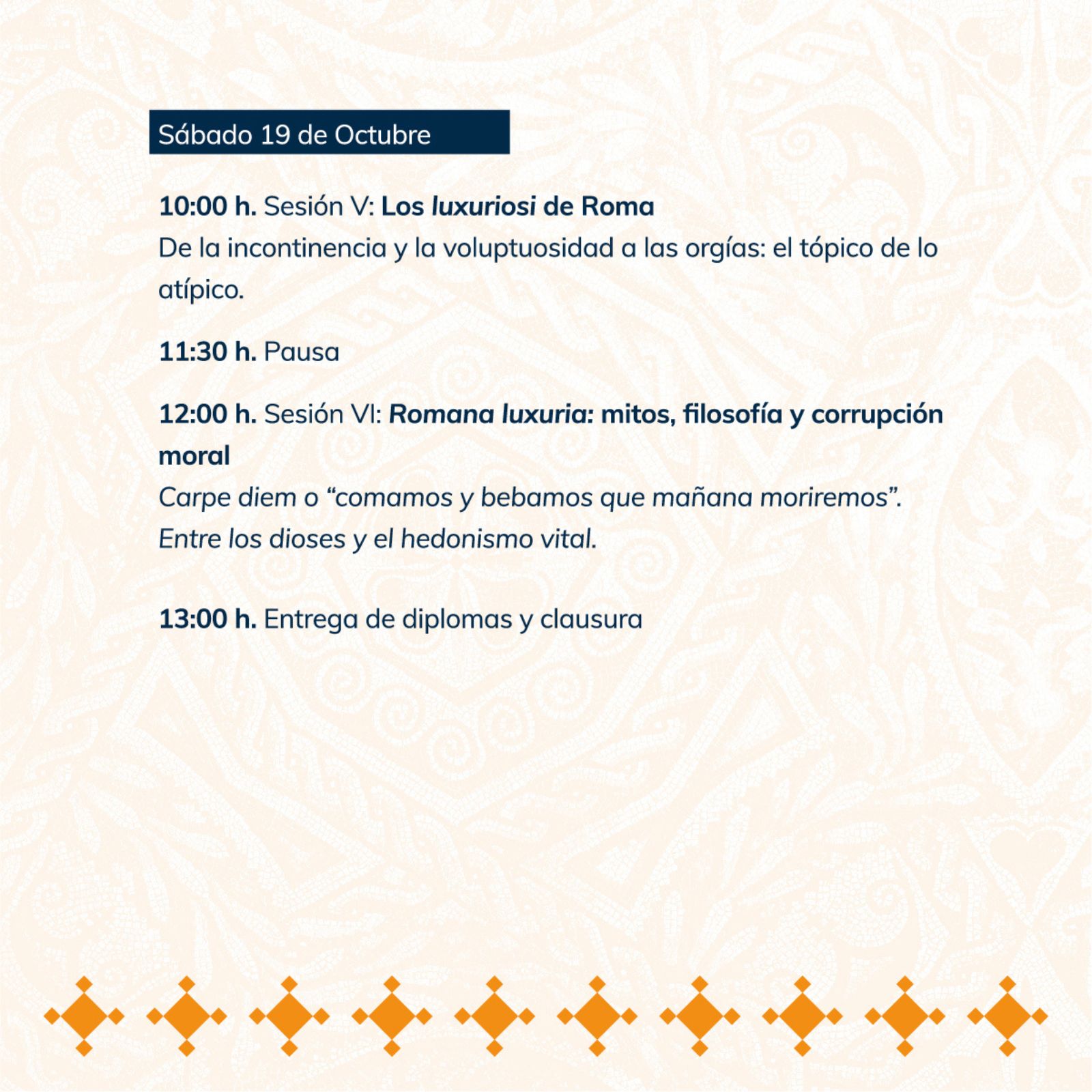 Nueva fecha para el curso de "Romana Luxuria": 18 y 19 de octubre en el Centro Cultural Provincial.