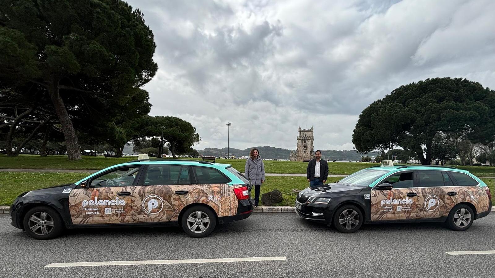Doce taxis vinilados con el mosaico de La Olmeda recorrerán Lisboa para promocionar Palencia.