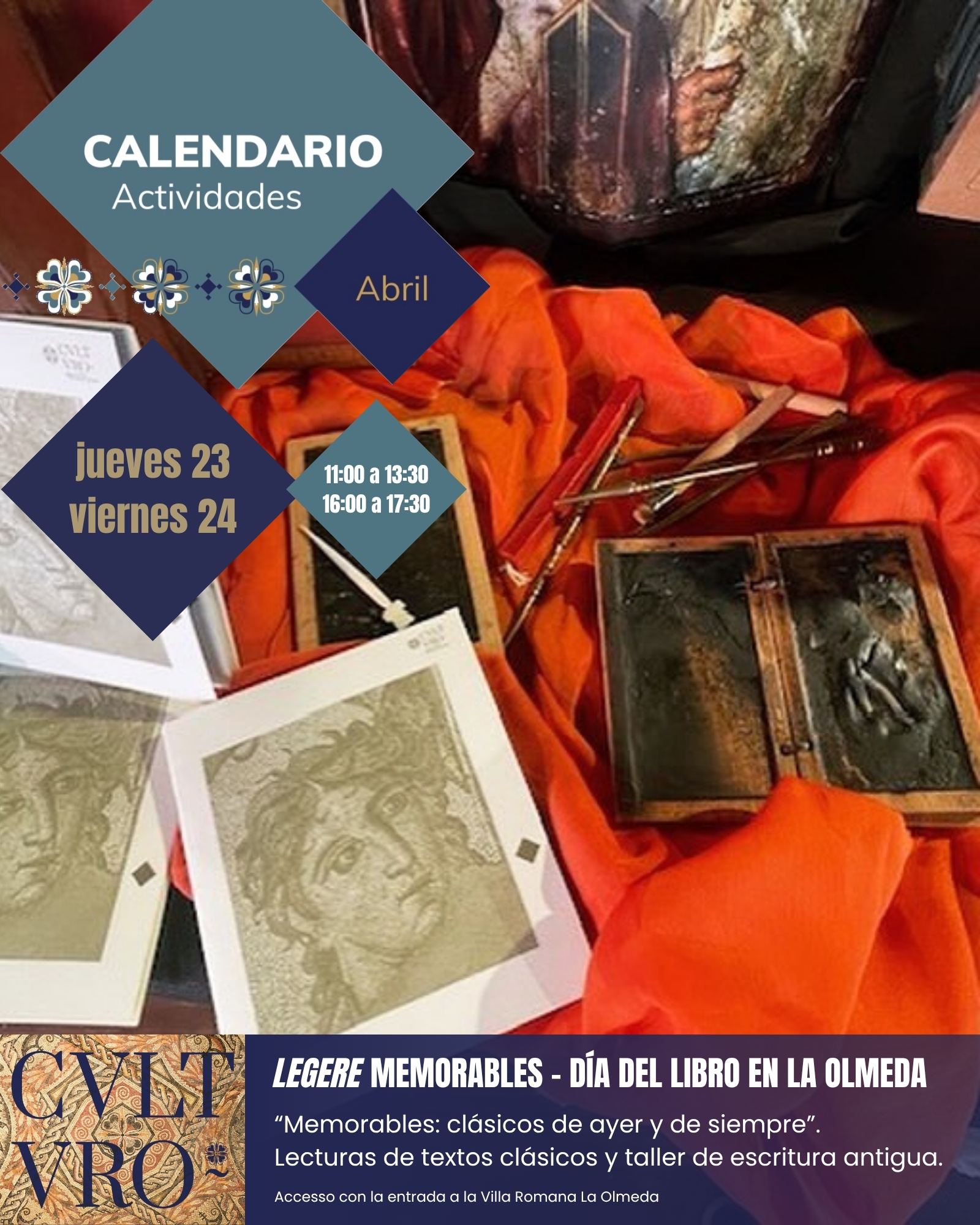 Celebra el Día del Libro en la Villa Romana La Olmeda del 23 al 26 de abril. CVLTVRO 2026.